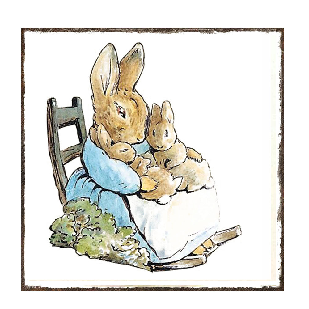 Beatrix Potter mamá coneja e hijitos en mecedora
